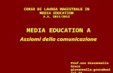 CORSO DI LAUREA MAGISTRALE IN MEDIA EDUCATION A.A. 2011/2012 MEDIA EDUCATION A Assiomi della comunicazione Prof.ssa Giovannella Greco giovannella.greco@unical.it.