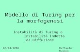 Modello di Turing per la morfogenesi Instabilità di Turing o Instabilità indotta da Diffusione Raffaele Ruggio06/04/2006.