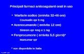 Warfarin sodico (emivita 32-46 ore) Coumadin cpr 5 mg Acenocumarolo ( emivita 12 ore) Sintrom cpr 4mg e 1 mg Fenprocumone ( emivita 5,5 giorni)* Marcumar.