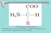 FORMA ZWITTERIONICA Proprietà a.a : alti p.f., solubilità in acqua, proprietà acido base perché classificabili come anfoteri.