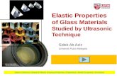 Elastic studies of Glass Materials Studied by Ultrasonic Technique