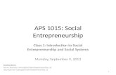 APS1015 Class 1 - Introduction to Social Entrerpreneurship