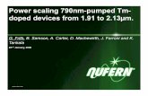 Power scaling 790nm-pumped Tm-doped devices from 1.91 to 2.13 µm