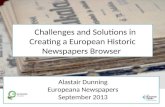 Alastair Dunning, Challenges and Solutions in Creating a European Historic Newspaper Browser, TEL