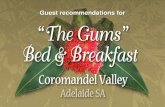 Guest recommendations for "The Gums" Bed & Breakfast, Adelaide, South Australia, by Fran West