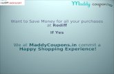 Save money for all your purchase on rediff.com using rediff.com coupon codes & discount vouchers
