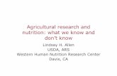 Lindsay Allen, USDA "Agricultural Research and Nutrition: What we know and what we don't know"