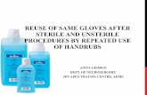Reuse of same gloves after sterile and unsterile procedures by repeated use of handrubs