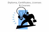 Diploma, certificates, licenses