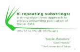 K-repeating Substrings: a String-Algorithmic Approach to Privacy-Preserving Publishing of Textual Data