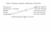 5th Class Date Sheet 2015