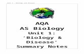 AQA as GCE a Level Biology Unit 1 'Biology and Disease' Summary Notes