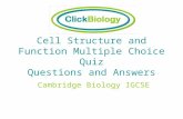 Cell Structure and Function Multiple Choice Quiz Questions and Answers