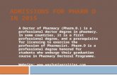 Admissions for Pharmd in 2015
