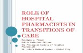 Role of hospital pharmacists in transitions of care