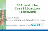 DSA and the Certification Framework Ingrid Dillo Data Archiving and Networked Services DSA Conference, Florence 10 December 2012.