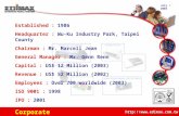 July / 2003  Corporate Background Established : 1986 Headquarter : Wu-Ku Industry Park, Taipei County Chairman : Mr. Marcell Jean.