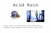 Acid Rain Acid rain is basically rain that has a higher than normal acid level (low pH).