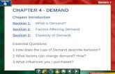 1 CHAPTER 4 - DEMAND Chapter Introduction Section 1:Section 1:What is Demand? Section 2:Section 2:Factors Affecting Demand Section 3:Section 3:Elasticity.