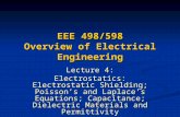 1 EEE 498/598 Overview of Electrical Engineering Lecture 4: Electrostatics: Electrostatic Shielding; Poisson’s and Laplace’s Equations; Capacitance; Dielectric.