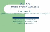 Lecture 21 Symmetrical Components, Unbalanced Fault Analysis Professor Tom Overbye Department of Electrical and Computer Engineering ECE 476 POWER SYSTEM.
