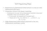 Self-Organizing Maps Projection of p dimensional observations to a two (or one) dimensional grid space Constraint version of K-means clustering –Prototypes.