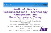 Medical Device Communications, Technology Management and Manufacturers Today John Rhoads, PhD Interoperability and Standards Architect Philips Healthcare,