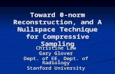 Toward 0-norm Reconstruction, and A Nullspace Technique for Compressive Sampling Christine Law Gary Glover Dept. of EE, Dept. of Radiology Stanford University.