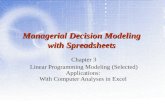 Managerial Decision Modeling with Spreadsheets Chapter 3 Linear Programming Modeling (Selected) Applications: With Computer Analyses in Excel.