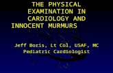 THE PHYSICAL EXAMINATION IN CARDIOLOGY AND INNOCENT MURMURS Jeff Boris, Lt Col, USAF, MC Pediatric Cardiologist.