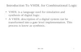 BR 1/001 Introduction To VHDL for Combinational Logic VHDL is a language used for simulation and synthesis of digital logic. A VHDL description of a digital.