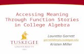 Accessing Meaning Through Function Stories in College Algebra Lauretta Garrett garrettl@mytu.tuskegee.edu Kristen Miller.