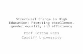 Structural Change in High Education: Promoting excellence, gender equality and efficiency Prof Teresa Rees Cardiff University.