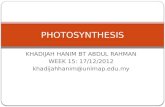 KHADIJAH HANIM BT ABDUL RAHMAN WEEK 15: 17/12/2012 khadijahhanim@unimap.edu.my PHOTOSYNTHESIS.