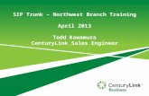 SIP Trunk – Northwest Branch Training April 2013 Todd Kawamura CenturyLink Sales Engineer.