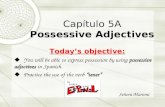 Capítulo 5A Possessive Adjectives Today’s objective:  You will be able to express possession by using possessive adjectives in Spanish.  Practice.