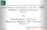 1 of 61 mrd/2ks_ww Eurotherm Controls Inc. Reston, Virginia We’ve Been There! Eurotherm Controls Series 2000 Modbus Communications (Slave) TO Wonderware.