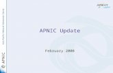 1 APNIC Update February 2008. 2 Current topics IPv4 consumption IPv6 transition NRO and ICANN/ASO matters Secretariat structure APNIC 25.