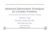Advanced Optimization Techniques for Complex Problems Técnicas de Optimización Avanzadas para Problemas Complejos TRACER:ULL - 2003 Barcelona, October.