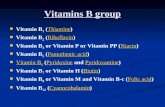 Vitamins B group Vitamin B 1 (Thiamine)Thiamine Vitamin B 2 (Riboflavin)Riboflavin Vitamin B 3 or Vitamin P or Vitamin PP (Niacin)Niacin Vitamin B 5 (Pantothenic.