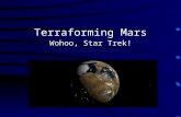 Terraforming Mars Wohoo, Star Trek! What is involved? Terraforming process Time Cost Colonization Worth the effort? Future interaction with space.