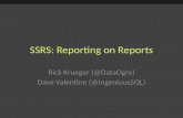 SSRS: Reporting on Reports Rick Krueger (@DataOgre) Dave Valentine (@IngeniousSQL)