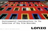 Pharma&Biotech Environmental Considerations in The Selection of Dry Film Biocides Dilipraj T K / Lonza Inc. (Arch Chemicals Division) MicrobialControl.