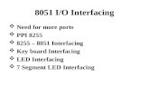 8051 I/O Interfacing  Need for more ports  PPI 8255  8255 – 8051 Interfacing  Key board Interfacing  LED Interfacing  7 Segment LED Interfacing.