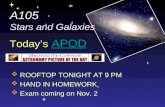 A105 Stars and Galaxies  ROOFTOP TONIGHT AT 9 PM  HAND IN HOMEWORK  Exam coming on Nov. 2 Today’s APODAPOD.