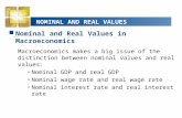 NOMINAL AND REAL VALUES  Nominal and Real Values in Macroeconomics Macroeconomics makes a big issue of the distinction between nominal values and real.