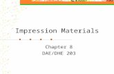 Impression Materials Chapter 8 DAE/DHE 203. Impression Materials: Used to make replicas of oral structures “Negative” replica made by impression Cast.