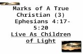 Marks of A True Christian (3) Ephesians 4:17-5:20 Live As Children of Light.