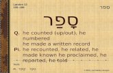 © 2005 j. ted blakley designs סָפַר Q.he counted (up/out), he numbered he made a written record Pi.he recounted, he related, he made known he proclaimed,