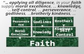 1 Faith Moral Excellence Knowledge Self Control Perseverance Godliness Brotherly Kindness “… applying all diligence, in your faith supply moral excellence,